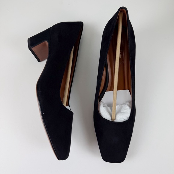 Franco Sarto Salino Square Toe Pumps Womens 10M Black Suede Block Heel NEW main image 2